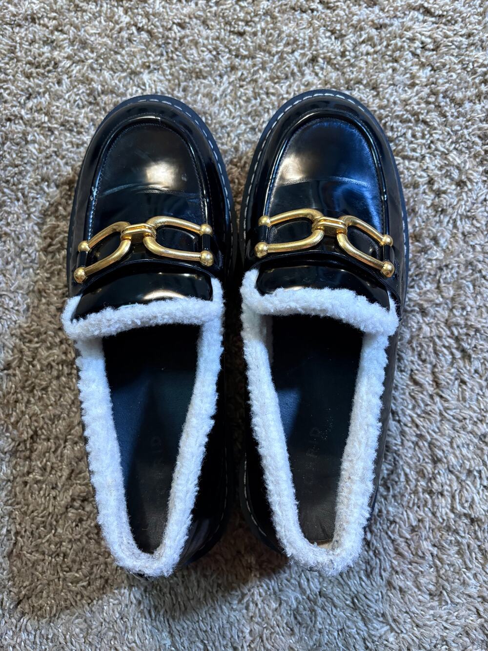 Torrid Platform Lug Sole Loafer Black Faux Fur Size 9